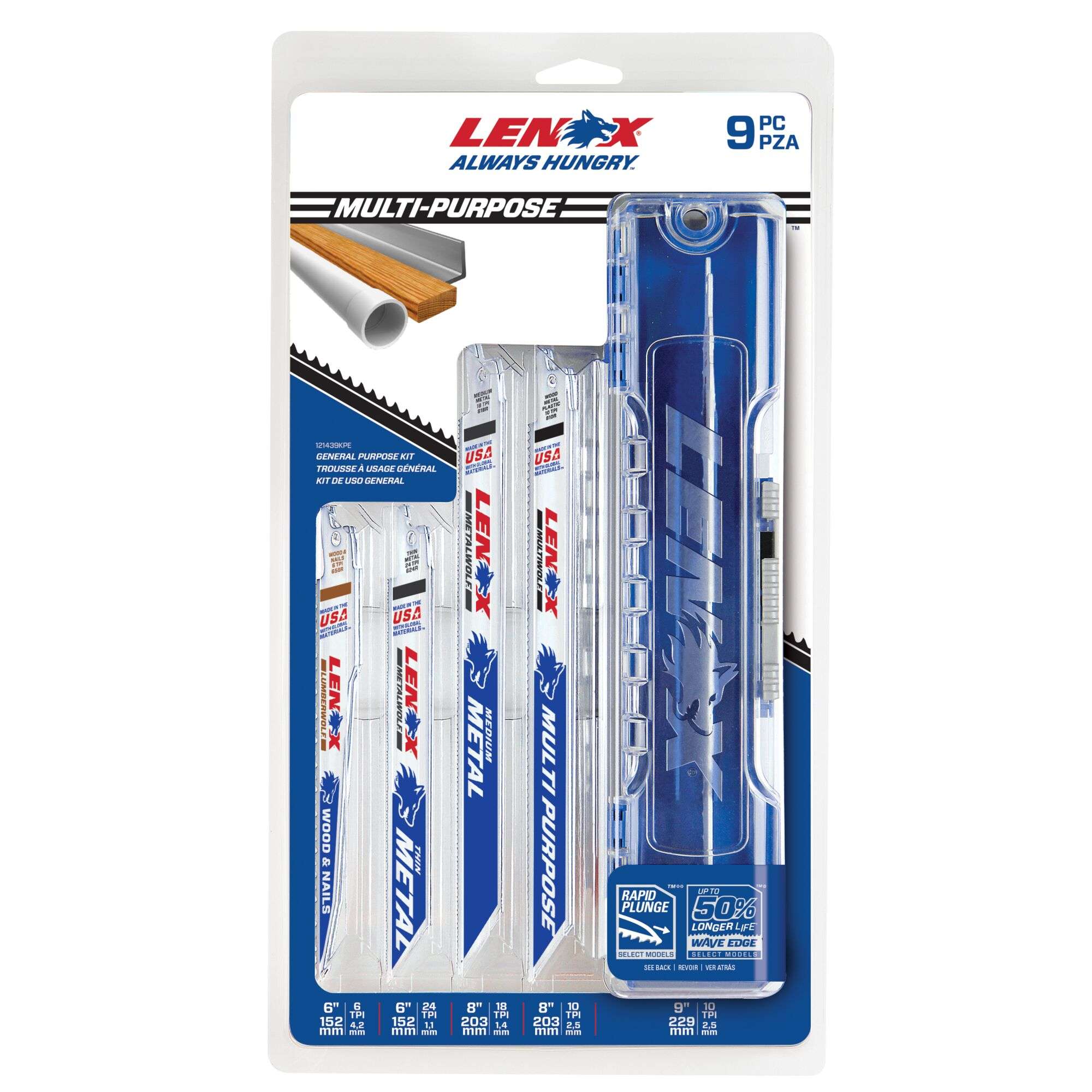 BIMETAL RECIP KIT 9PC 9KPE WOOD METAL 2x 656R, 2x 624R, 2x 810R, 2x 818R, 1x 960R Includes Storage Case