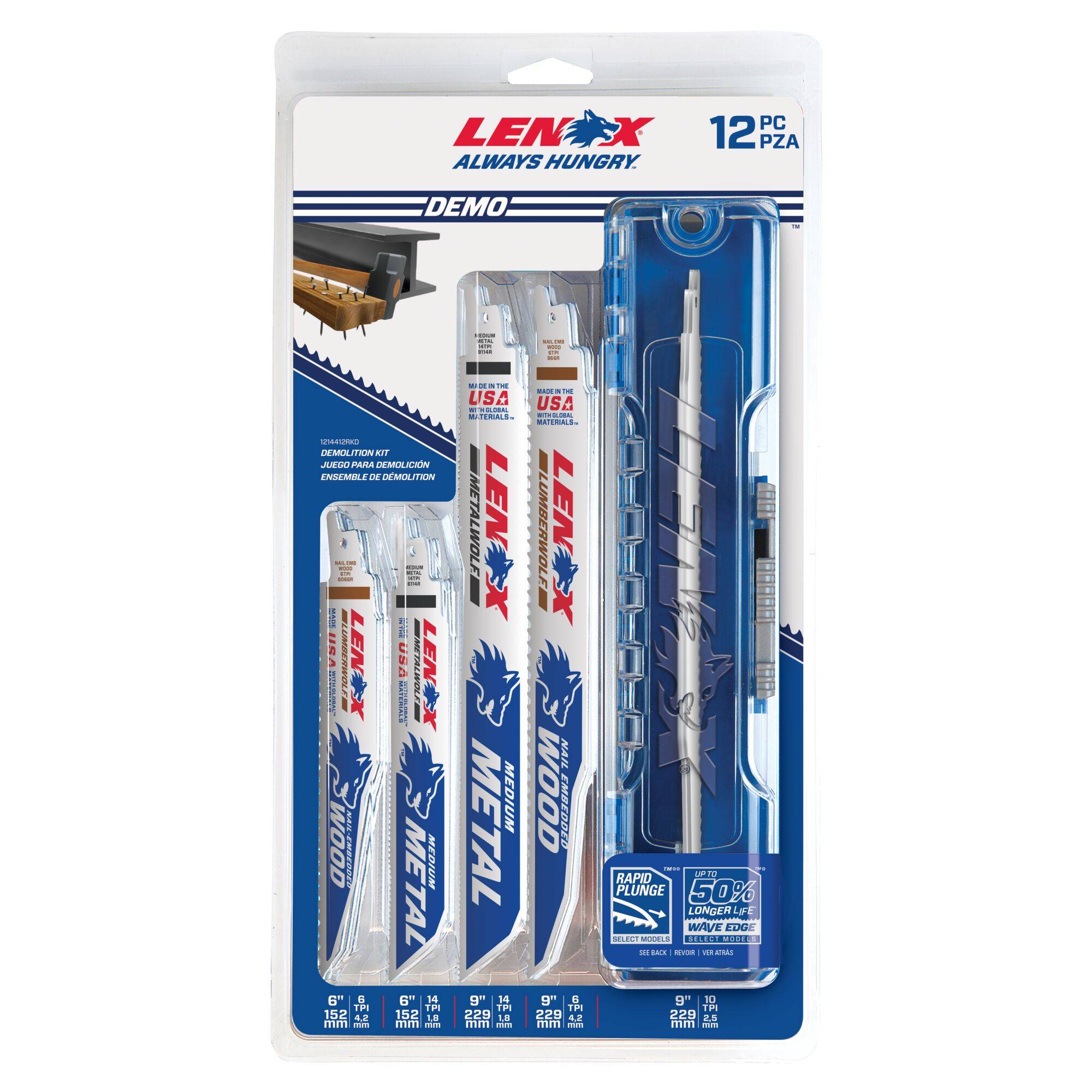 BIMETAL RECIP KIT 12PC 12RKD DEMOLITION 3x 6066R, 3x 6114R, 2x 9114R, 2x 966R, 2x 960R Includes Storage Case