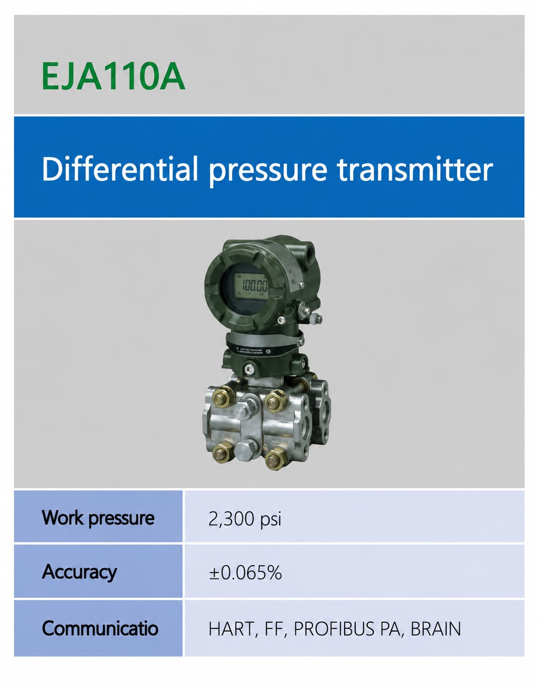 Yokogawa EJA110E ເຄື່ອງສົ່ງສັນຍານຄວາມດັນແຕກຕ່າງ