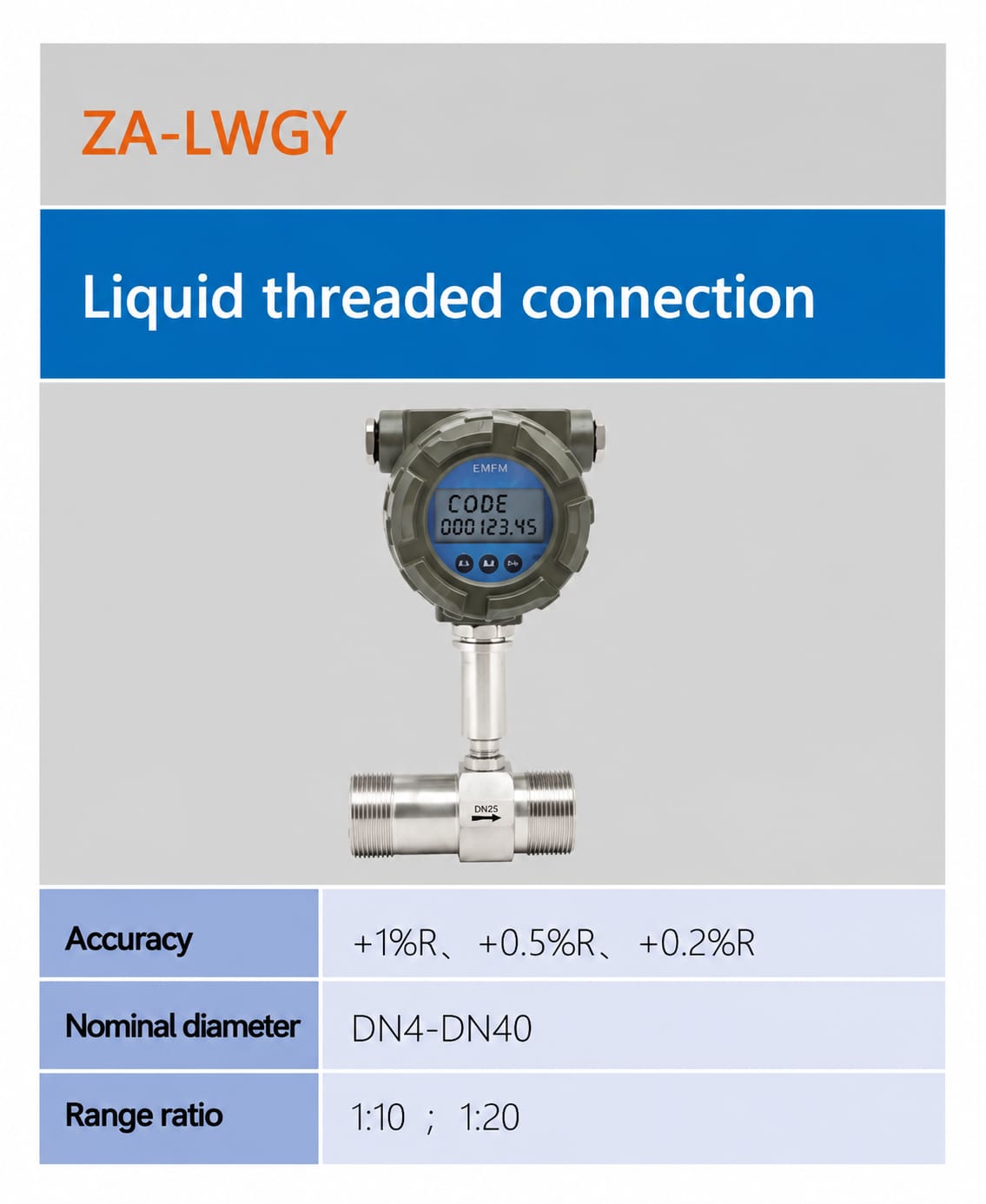 SMARTSEL ZA-LWGY Threaded Connection Liquid Turbine Flow Meter