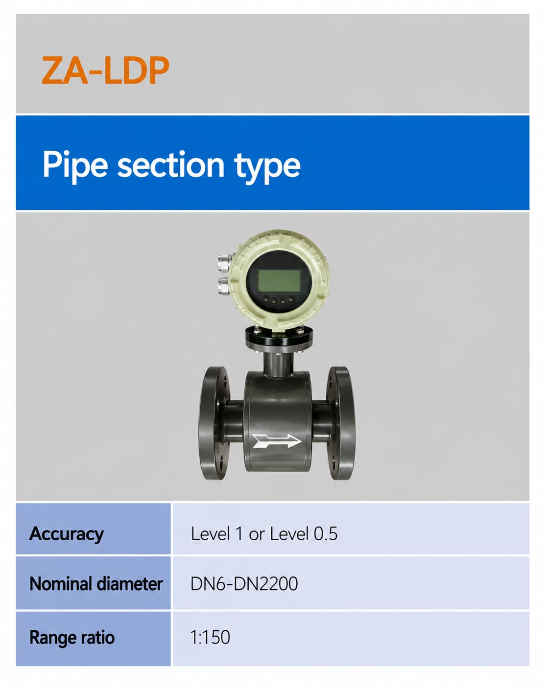 ZA-LDP ແບບທໍ່ ເຄື່ອງວັດອັດຕາການໄຫຼແມ່ເຫຼັກໄຟຟ້າ