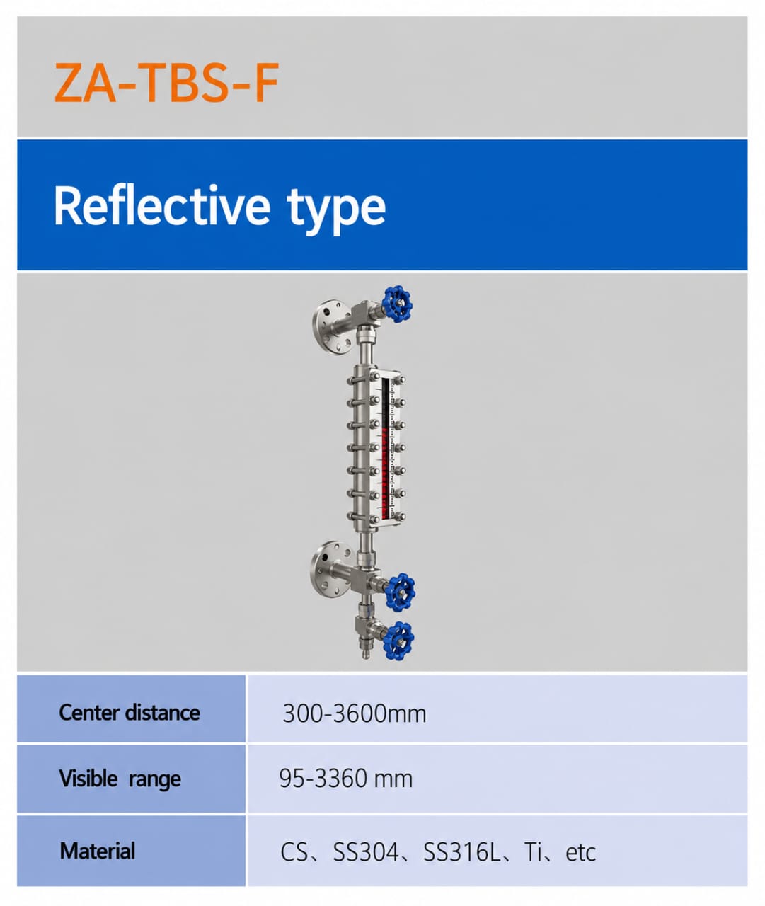 SMARTSEC ZA-TBS-F ເກດວັດລະດັບແຜ່ນແກ້ວແບບສະທ້ອນແສງ