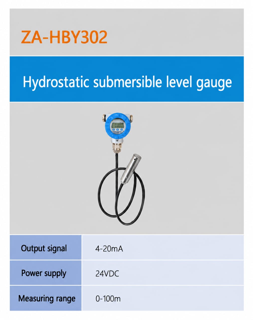 SMARTSEC ZA-HBY302 ເຄື່ອງວັດລະດັບແບບຈຸ່ມນ້ໍາ Hydrostatic