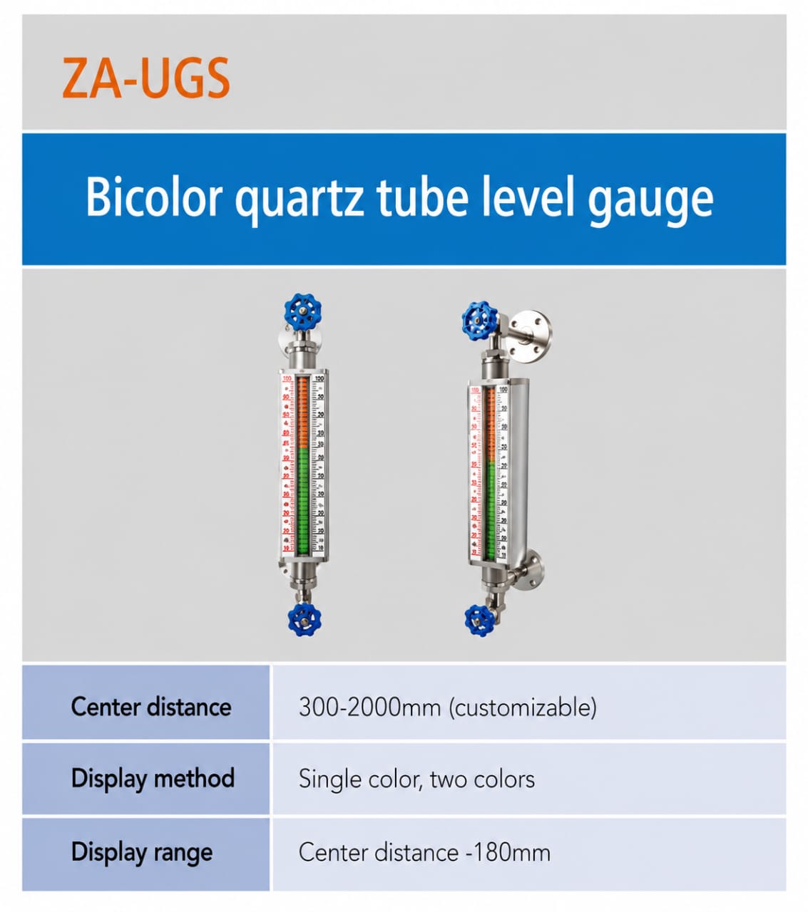 ZA-UGS ເກຈວັດລະດັບທໍ່ Quartz ສອງສີ