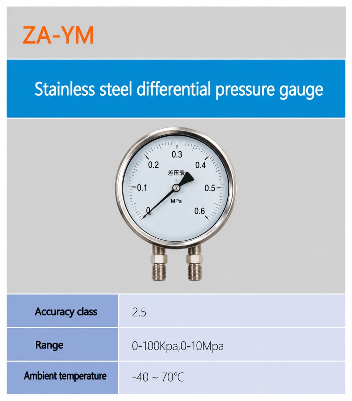 SMARTSEC ZA-YM ເກດວັດຄວາມດັນຕ່າງແບບສະແຕນເລດ