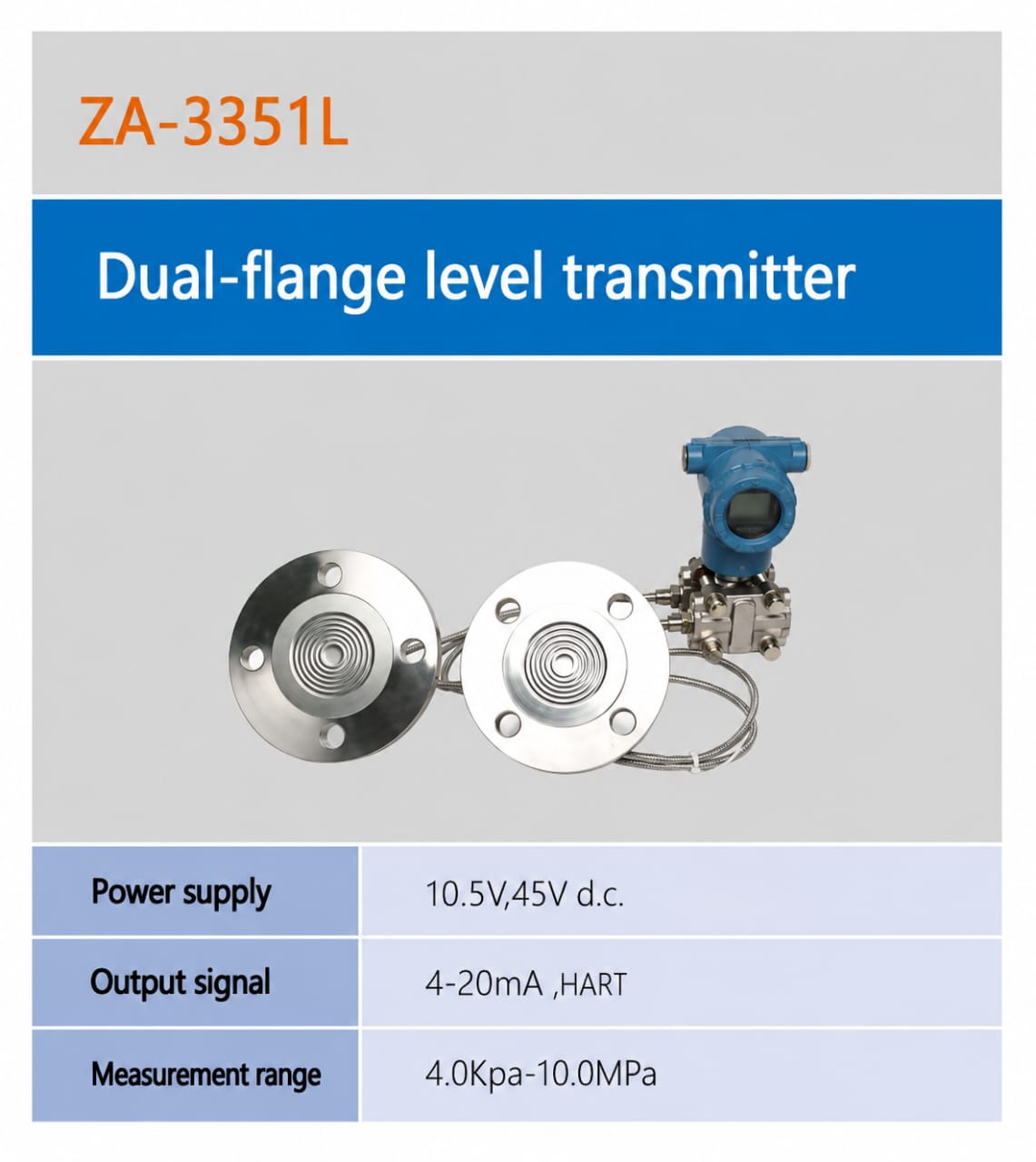 ເຄື່ອງສົ່ງສັນຍານແຮງດັນ ZA-3351L Dual-flange level transmitter