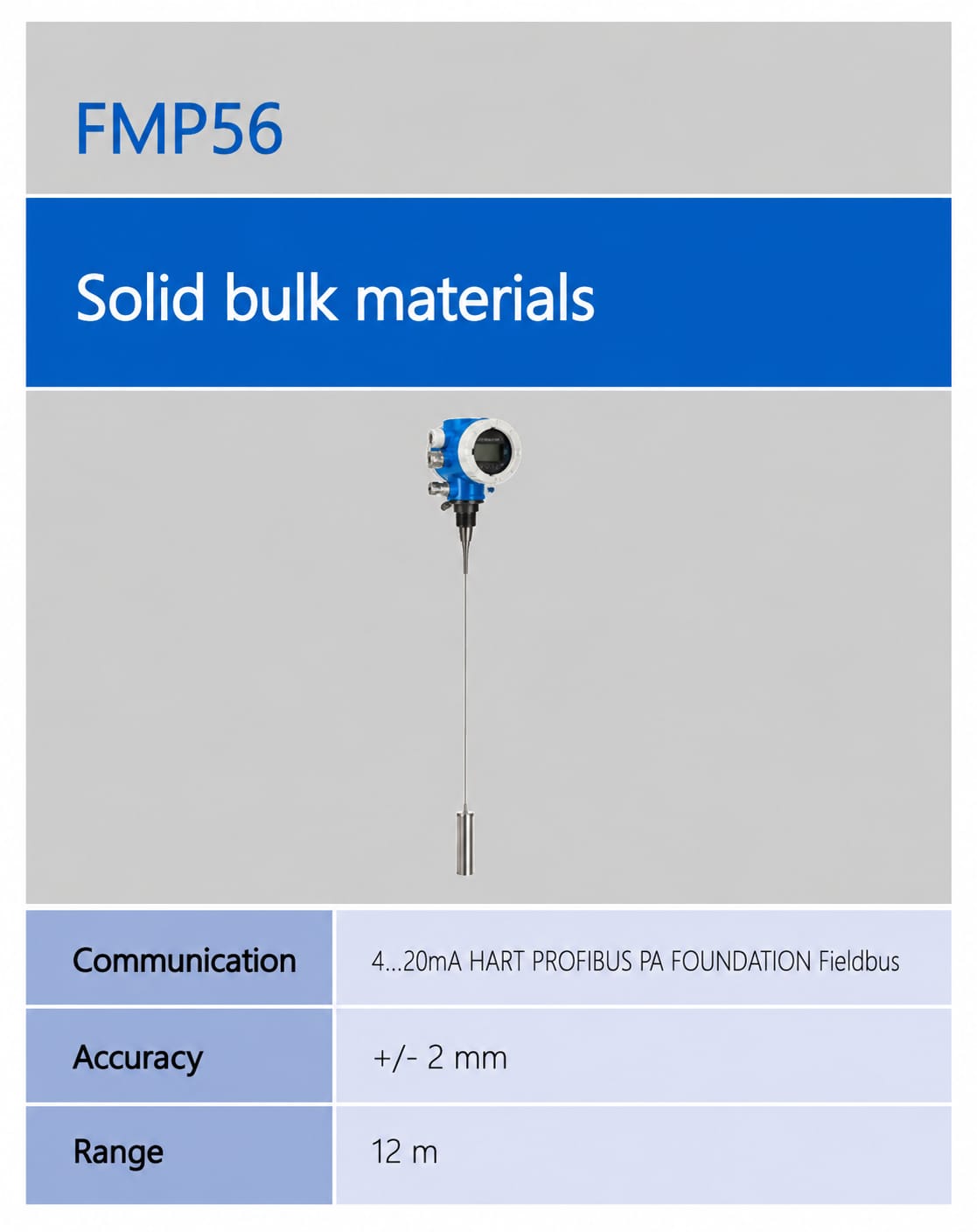 Endress+Hauser FMP56 ເຄື່ອງວັດລະດັບເຣດາຄື້ນນໍາທາງ - ວັດສະດຸແຂງແບບຈໍານວນຫຼາຍ