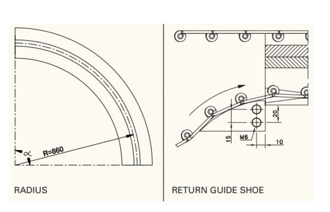 Magnetic Corner Track UHMWPE ສຳລັບລະບົບສາຍພານ R1000 / R860 – 66M 75M