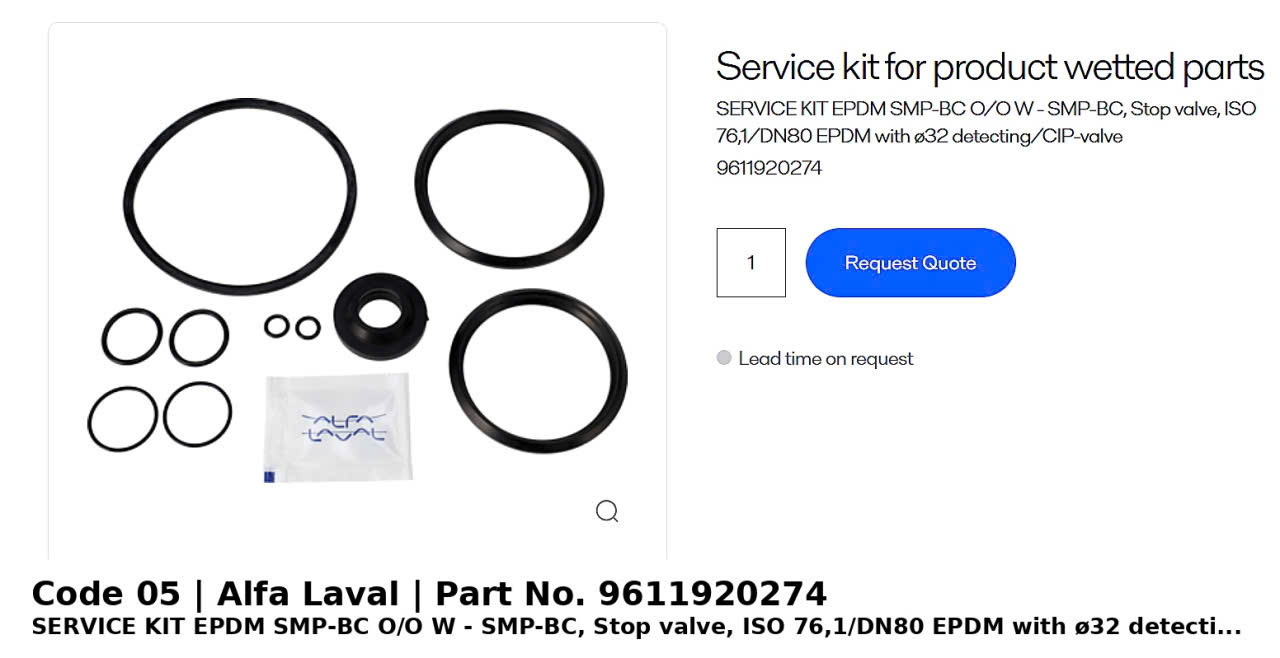 ຊຸດສ້ອມແປງ EPDM Alfa Laval SMP-BC Stop Valve ISO 76.1/DN80 ພ້ອມວາວ Detecting/CIP Ø32