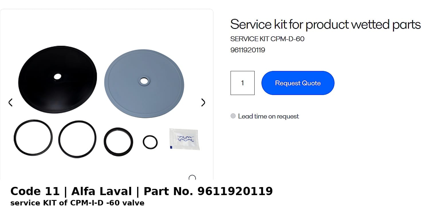 ຊຸດສ້ອມແປງວາວ Alfa Laval CPM-I-D-60