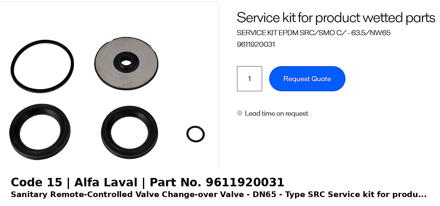 ຊຸດສ້ອມແປງ EPDM Alfa Laval SRC/SMO Change-over Valve 63.5/NW65