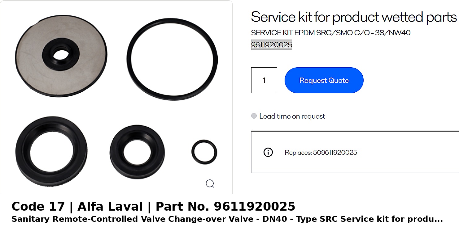 ຊຸດສ້ອມແປງ EPDM Alfa Laval SRC/SMO Change-over Valve 38/NW40