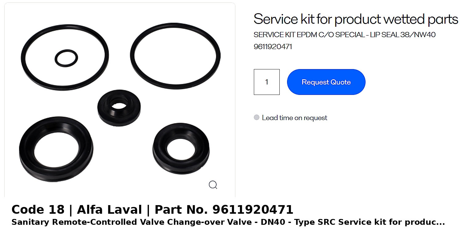ຊຸດສ້ອມແປງ EPDM Special Lip Seal Alfa Laval SRC Change-over Valve 38/NW40