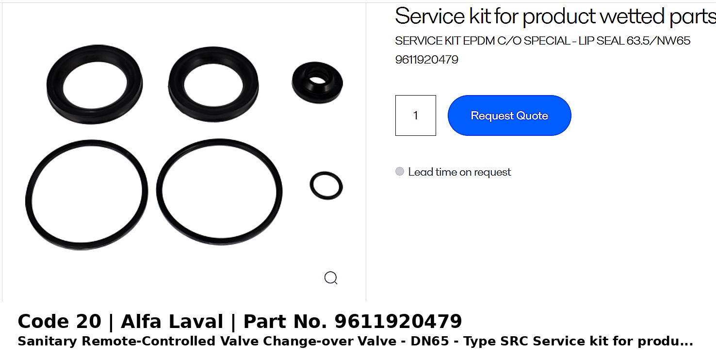 ຊຸດສ້ອມແປງ EPDM Special Lip Seal Alfa Laval SRC Change-over Valve 63.5/NW65