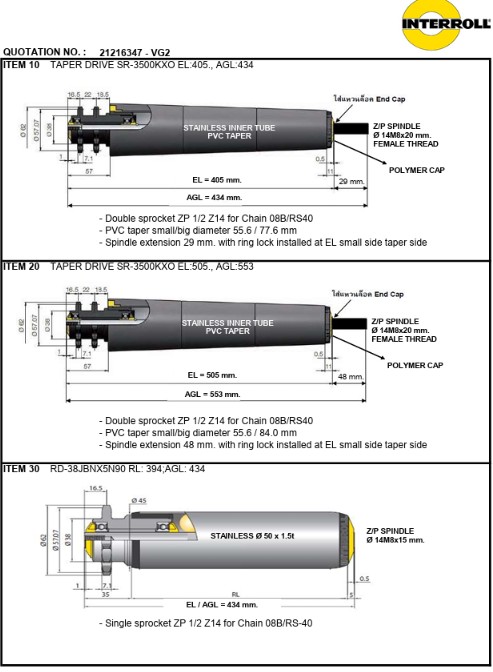 Interroll SR-3500KXO EL505 AGL553 ລູກກິ້ງຂັບຮູບຈວຍ