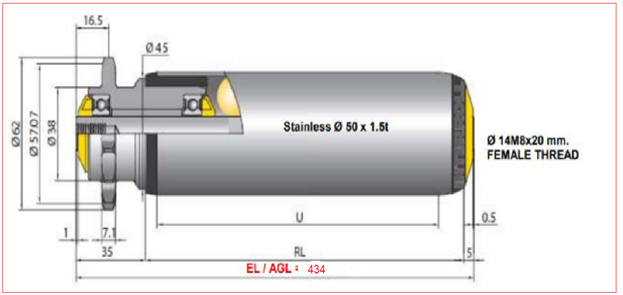 Interroll 3800-FR-I04 RL394 EL434 AGL434 ລູກກິ້ງລຳລຽງຂັບແບບແຮງສຽດທານ