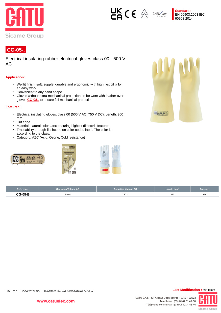 CATU CG-05-B ຖົງມືສະນວນໄຟຟ້າ