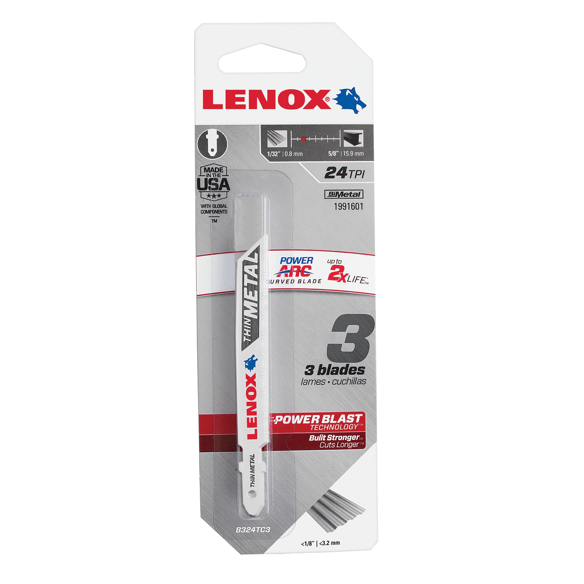3-5/8" x 3/8" 24TPI Power Arc® Curved Metal Cutting Jig Saw Blade (3 Pack)