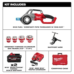 M18 FUEL™ Compact Pipe Threader w/ ONE-KEY™ w/ 1/2" - 1-1/4" Compact NPT Forged Aluminum Die Heads