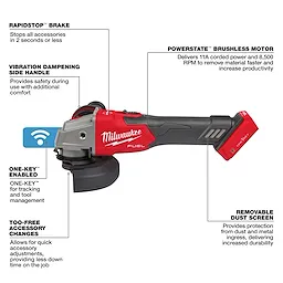 M18 FUEL™ 4-1/2" / 5" Braking Grinder w/ ONE-KEY™ Slide Switch, Lock-On