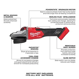 M18 FUEL™ 5" Flathead Braking Grinder, Slide Switch Lock-On