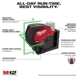M12™ Green Cross Line and Plumb Points Laser