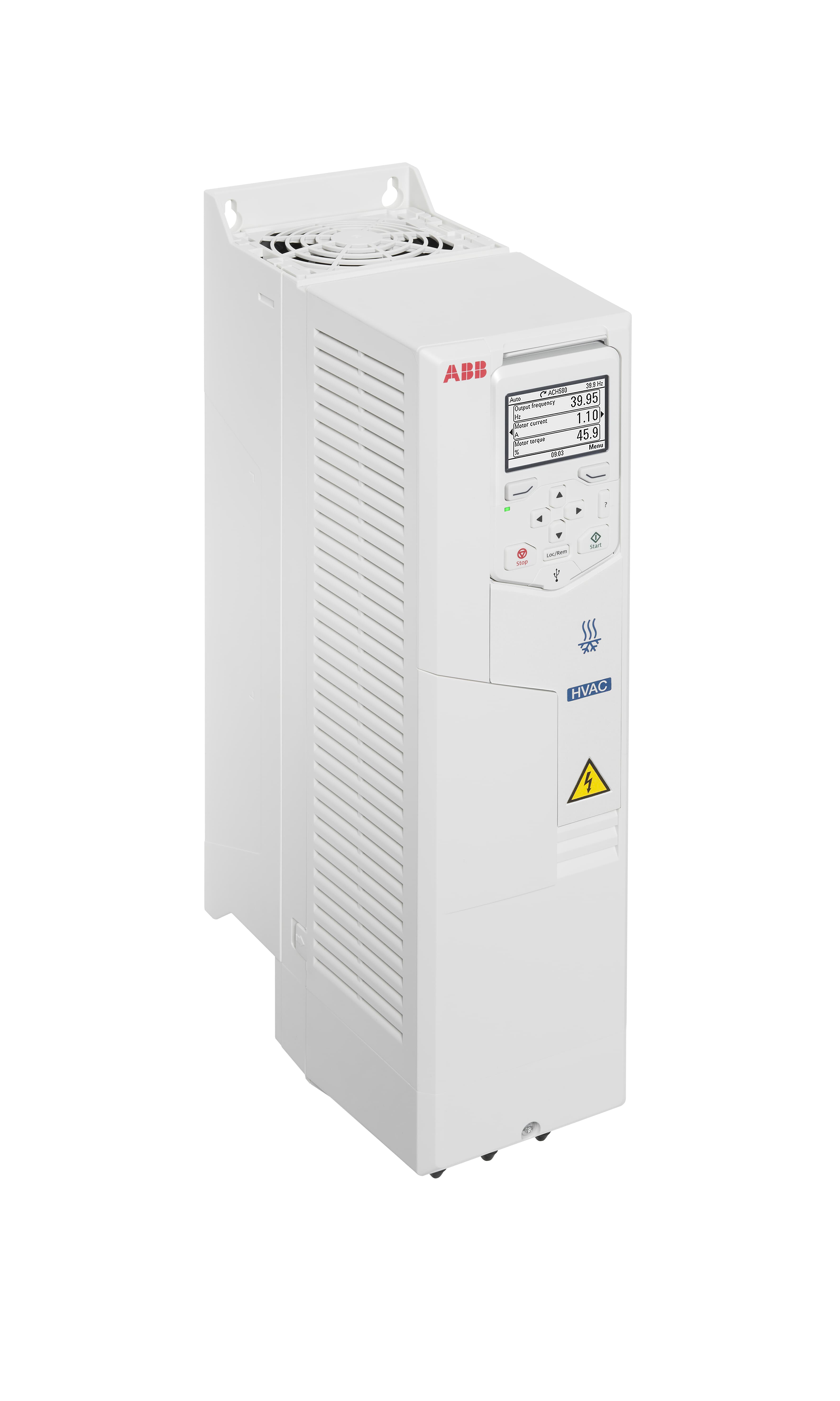 LV AC wall-mounted drive for HVAC, IEC: Pn 11 kW, 25 A, 400 V, UL: Pld 15 Hp, 21.0 A (ACH580-01-026A-4)