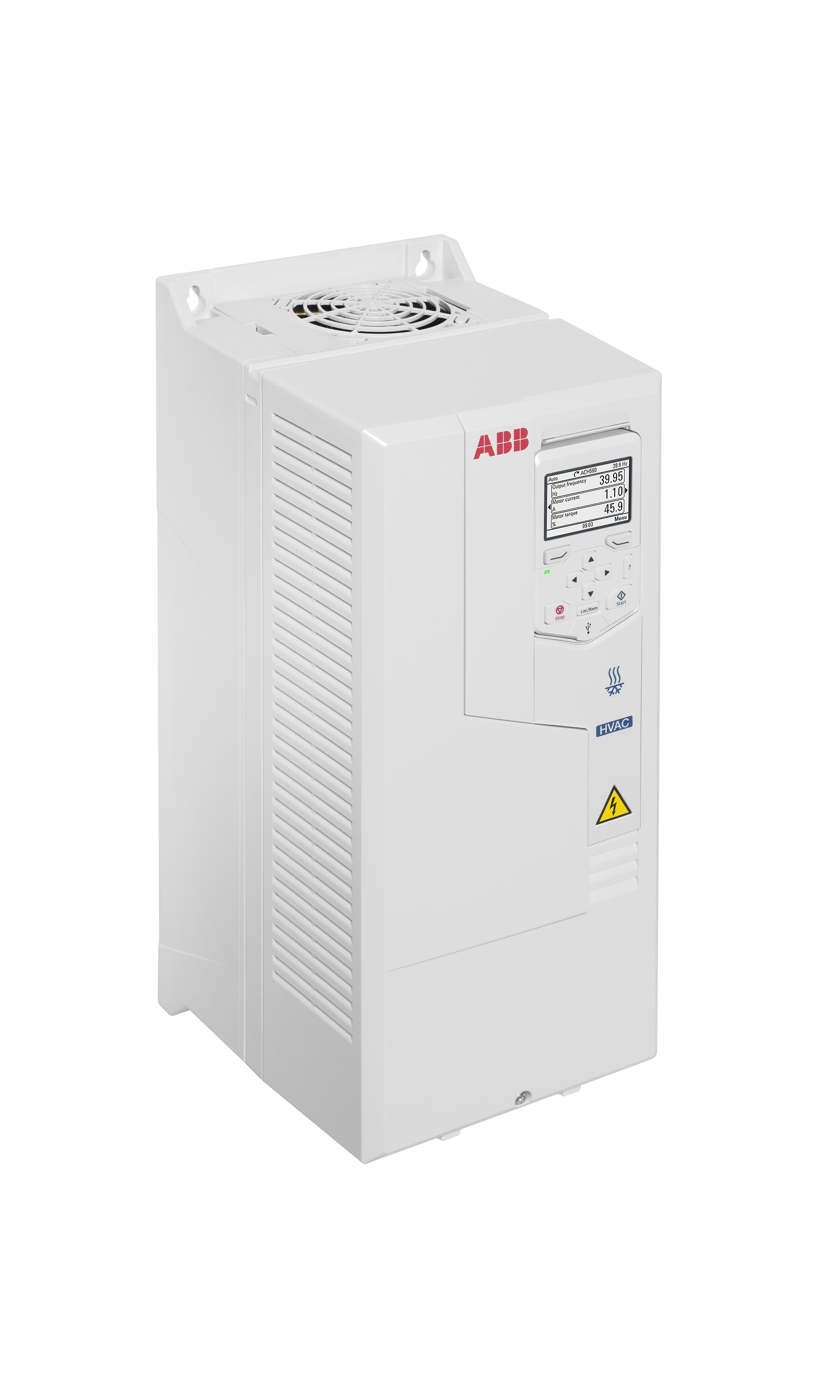 LV AC wall-mounted drive for HVAC, IEC: Pn 18.5 kW, 38 A, 400 V, UL: Pld 25 Hp, 34.0 A (ACH580-01-039A-4)