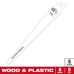 6" 6 TPI Fleam Ground SAWZALL® Blade for Clean Wood (5 PK)
