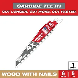 6" 5 TPI AX™ with Carbide Teeth SAWZALL® Blade for Wood with Nails (1 PK)