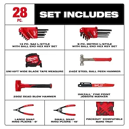 28pc. Hex Key & Hammer Set with Tray for PACKOUT™ Drawers