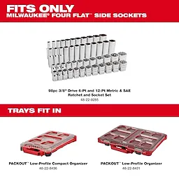 98pc 3/8" Drive 6-Pt and 12-Pt Metric & SAE Ratchet & Socket Set with PACKOUT™ Low-Profile Organizer