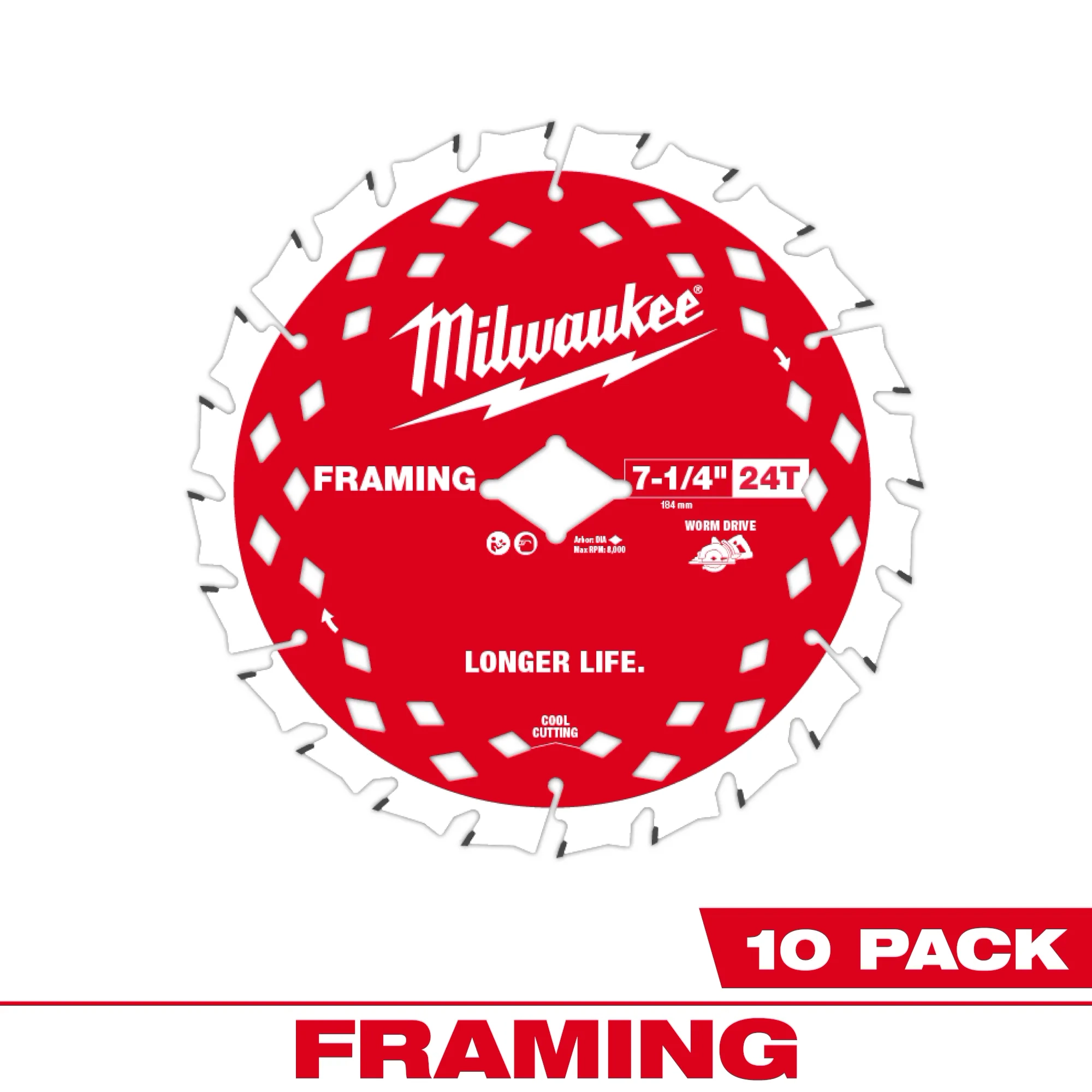 7-1/4" 24T Worm Drive Framing Circular Saw Blades Bulk 10