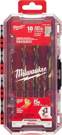 10PC SHOCKWAVE™ Impact Duty RED HELIX™ Titanium Drill Bit Set
