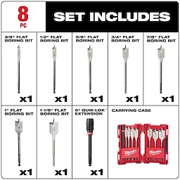 8PC Flat Boring Bit 6" Universal Set