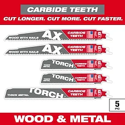 5PC Wood and Metal Cutting Carbide Teeth SAWZALL® Blade Set