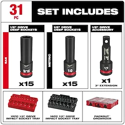 31PC SHOCKWAVE™ Impact Duty Socket 1/2” Drive Set with PACKOUT™