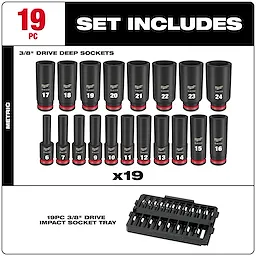 19PC SHOCKWAVE™ Impact Duty Socket 3/8” Drive MM TRAY Set