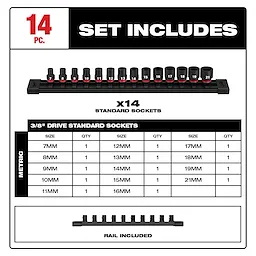 14PC SHOCKWAVE™ Impact Duty 3/8" Drive Metric Standard 6 Point Socket Set