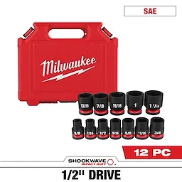 12PC SHOCKWAVE™ Impact Duty 1/2" Drive SAE Standard 6 Point Socket Set