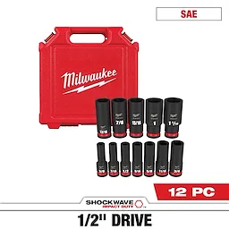12PC SHOCKWAVE™ Impact Duty 1/2" Drive SAE Deep 6 Point Socket Set
