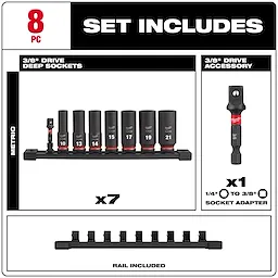 8PC SHOCKWAVE™ Impact Duty 3/8" Drive Metric Deep 6 Point Socket Set