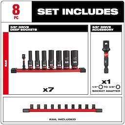 8PC SHOCKWAVE™ Impact Duty 3/8" Drive SAE Deep 6 Point Socket Set