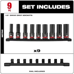 9PC SHOCKWAVE™ Impact Duty 1/2" Drive Metric Deep 6 Point Socket Set