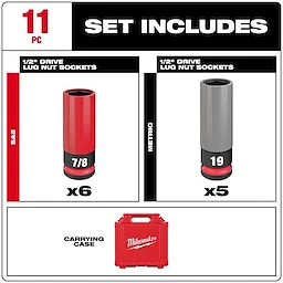 SHOCKWAVE™ Impact Duty 1/2 Drive SAE & Metric 11PC Lug Nut Wheel Socket Set