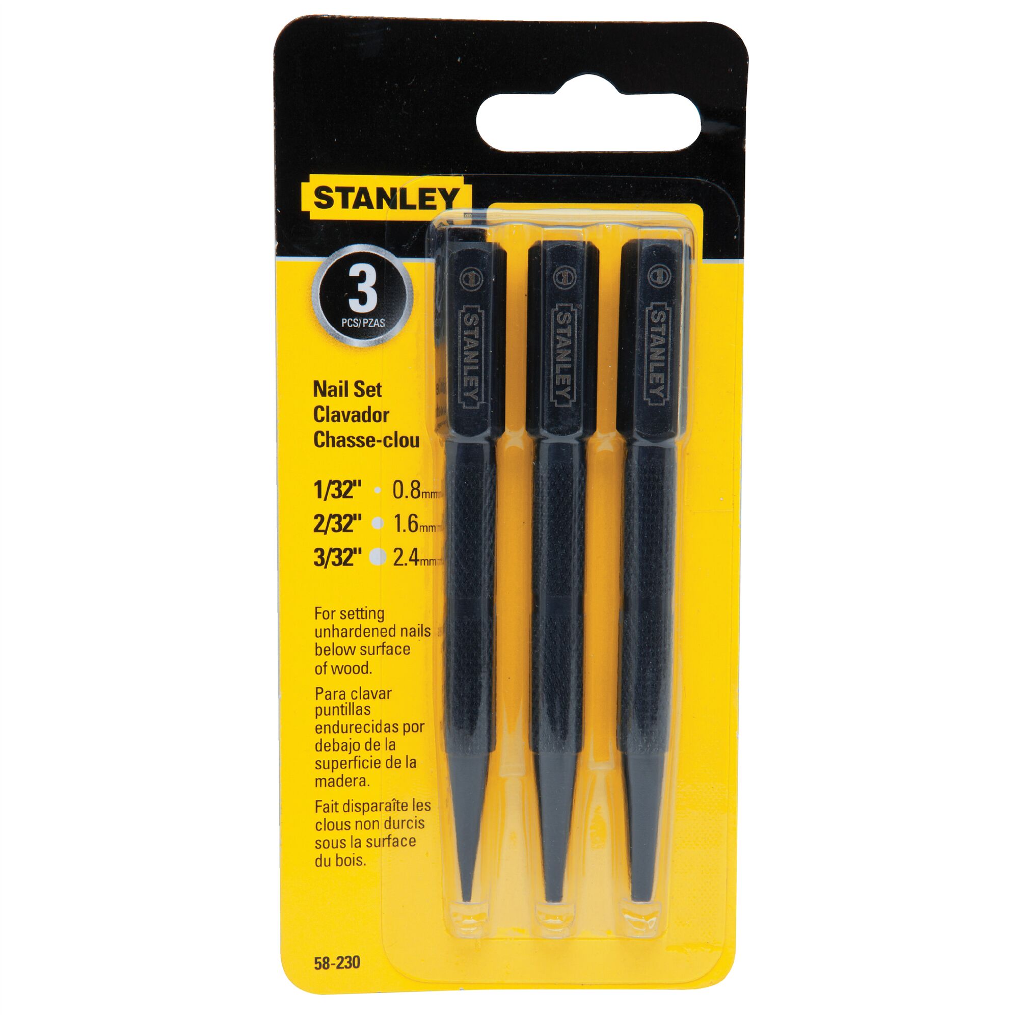 3pc Nail Punch Set (0.8, 1.6, 2.4mm)