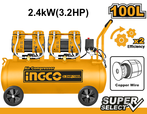 ACS2241001Air compressorVoltage:220-240V~50HzInput power: 2×1200W （3.2HP）Tank:100L(26.4Gal)