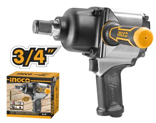 AIW341302Air impact wrenchSquare drive:19mm(3/4Max.torque:1600Nm(1180ft)No-load speed:4000 rpmTwin hammer mechanism