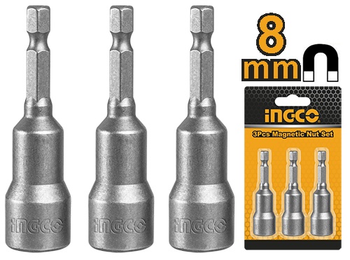 AMN08313 Pcs impact magnetic nut set8mm,3pcs/setShank:1/4" HexLength:65mm