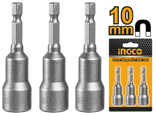 AMN10313 Pcs impact magnetic nut set10mm,3pcs/setShank:1/4" HexLength:65mm